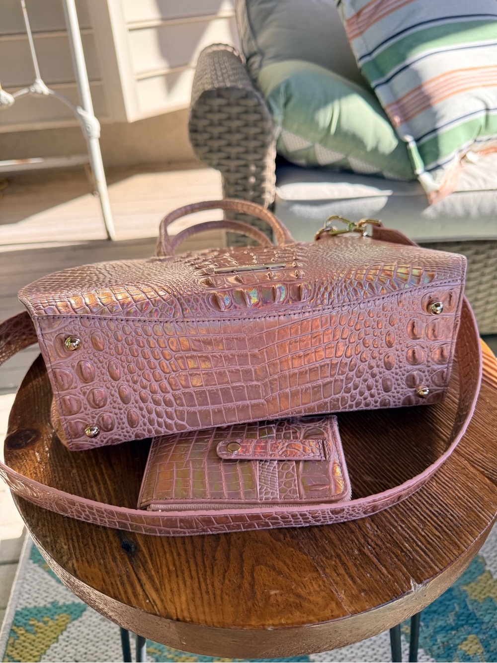 Brahmin Rose Gold Pink Croc-Embossed Satchel & Wallet Set - Picture 9 of 11